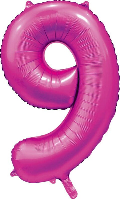 Fuchsia Cijfer Ballon 9 Jaar Glans 86cm