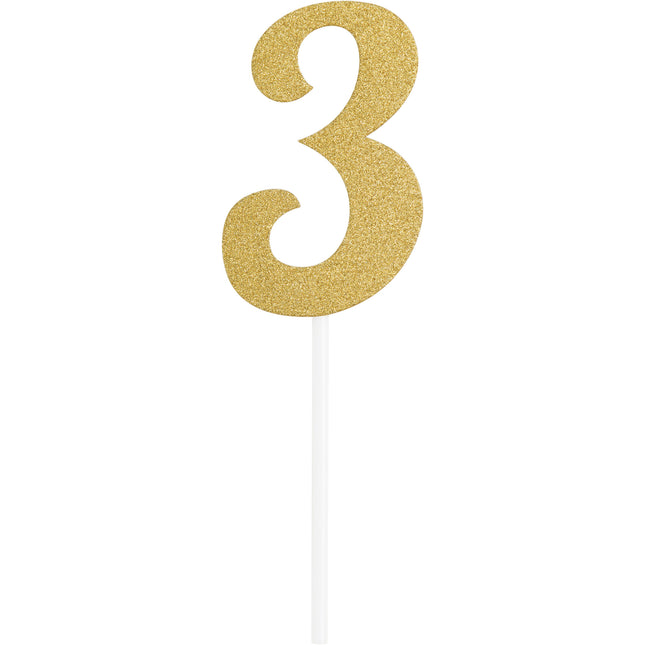 Gouden Taarttopper 3 Jaar 5x8cm