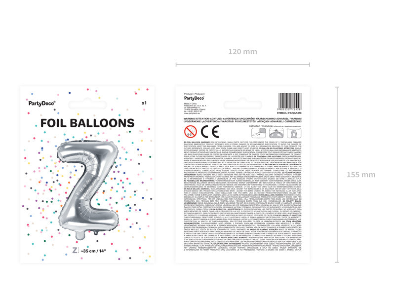 Folie Ballon Letter Z Zilver Leeg 35cm