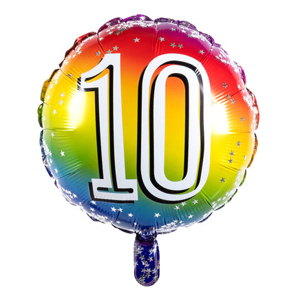 Regenboog Cijfer Ballon 10 Jaar 45cm