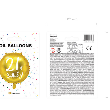 Helium Ballon 21Th Birthday Goud Leeg 45cm