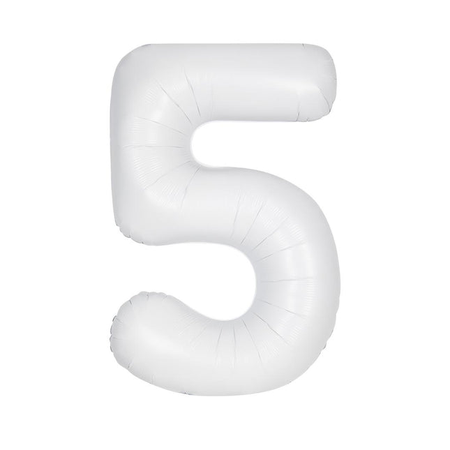 Witte Cijfer Ballon 5 Jaar Matte 86cm