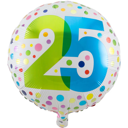 Helium Ballon 25 Jaar Stippen 45cm leeg