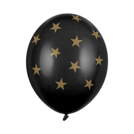 Zwarte Ballon Gouden Sterren 30cm 6st