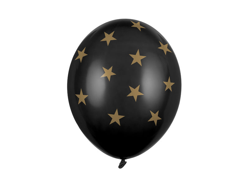 Zwarte Ballon Gouden Sterren 30cm 6st