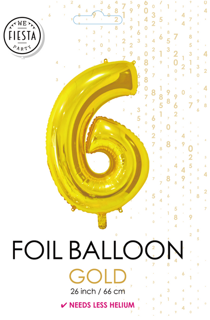 Folieballon Cijfer 6 Goud 66cm