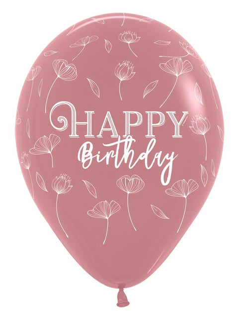 Ballonnen Happy Birthday Blossom Rosewood 30cm 25st