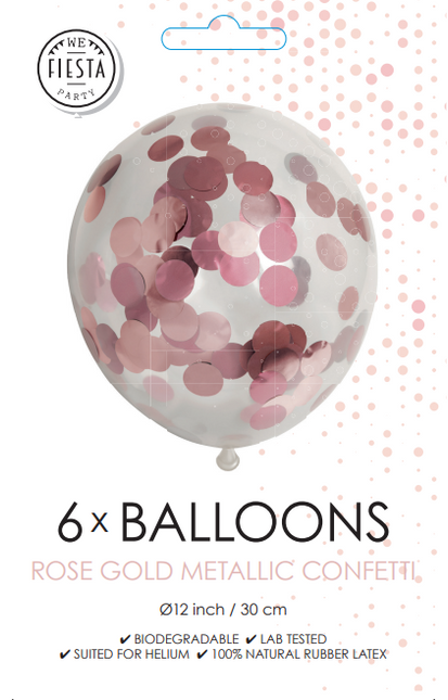 Confetti Ballonnen Rose Goud 30cm 6st