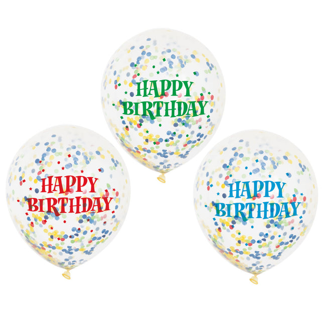 Confetti Ballonnen Happy Birthday Gekleurd 30cm 6st