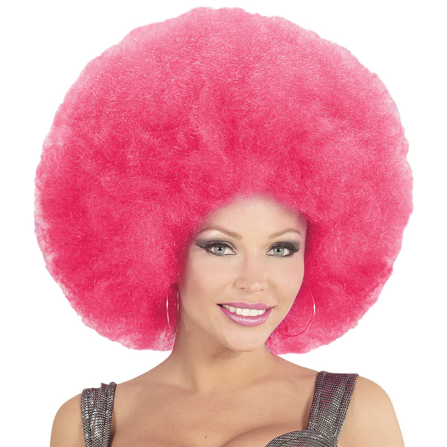 Roze Pruik Afro Extra Groot