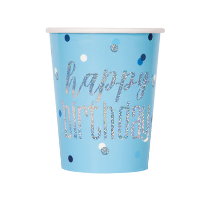 Happy Birthday Bekers Blauw Glitter 266ml 8st