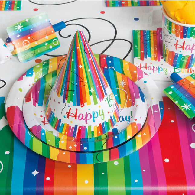 Verjaardag Borden Happy Birthday Regenboog 23cm 8st