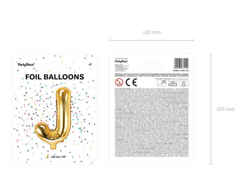 Folie Ballon Letter J Goud Leeg 35cm