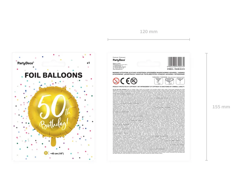 Helium Ballon 50Th Birthday Goud Leeg 45cm