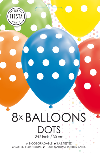 Gekleurde Ballonnen Stippen 30,5cm 8st