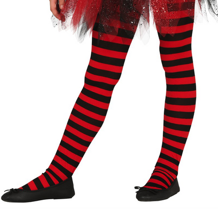 Halloween Maillot Kind Zwart Rood Gestreept 5/9 jaar