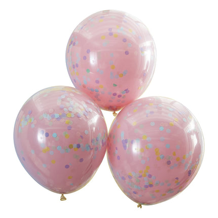 Roze Confetti Ballonnen Pastel Dubbellaags 45cm 3st