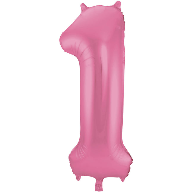 Folie Ballon Cijfer 1 Mat Roze XL 86cm leeg