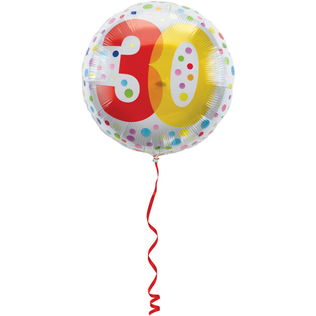 Helium Ballon 30 Jaar Stippen 45cm leeg