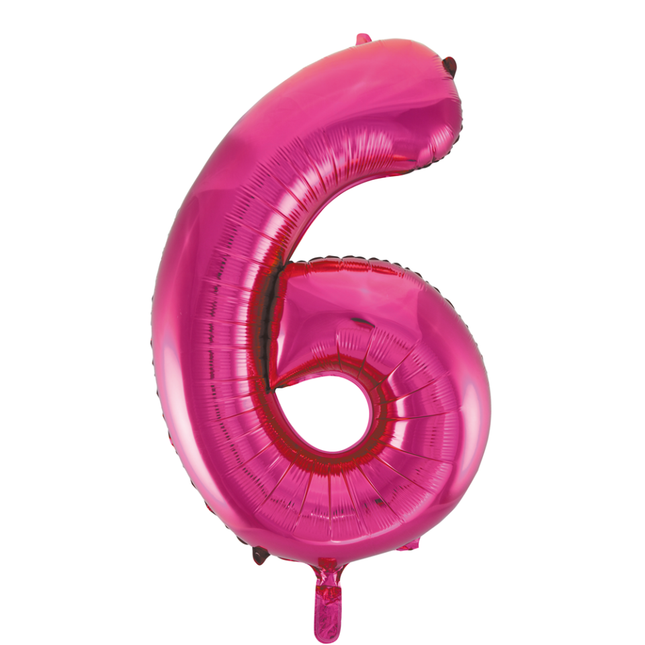 Folie Ballon Cijfer 6 Fuchsia XL 86cm leeg