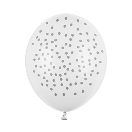 Witte Ballonnen Grijze Stippen 30cm 6st