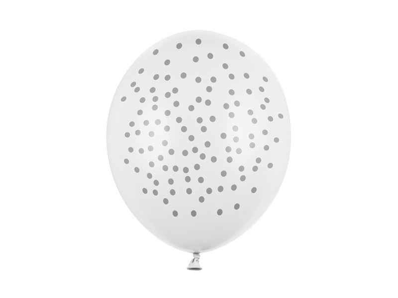 Witte Ballonnen Grijze Stippen 30cm 6st