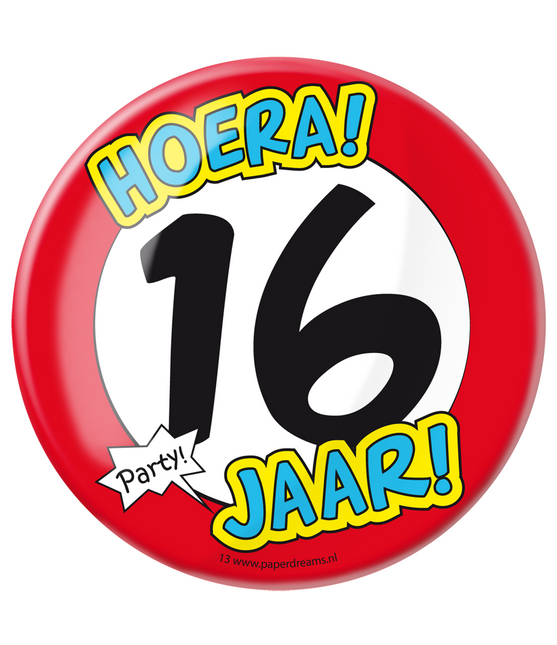 Button 16 Jaar Verkeersbord 10,2cm