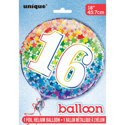 Helium Ballon 16 Jaar Sterren 45cm leeg