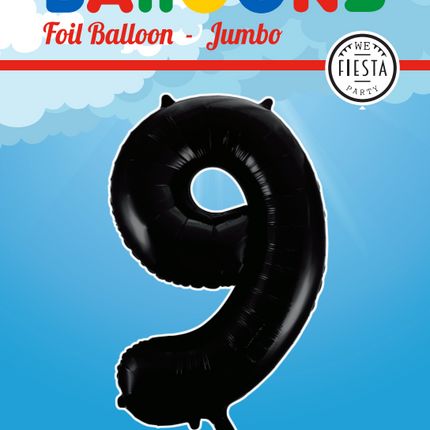 Folie Ballon Cijfer 9 Zwart XL 86cm leeg