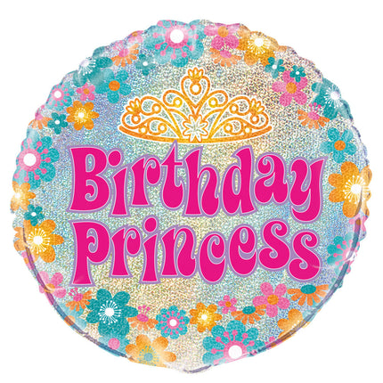 Helium Ballon Birthday Princess Glitters 45cm leeg