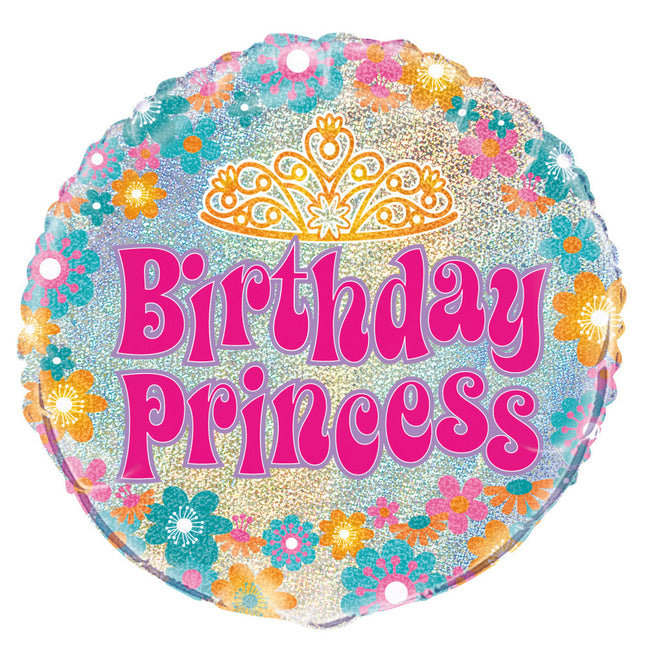 Helium Ballon Birthday Princess Glitters 45cm leeg