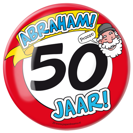 Button 50 jaar Abraham Verkeersbord 10,2cm