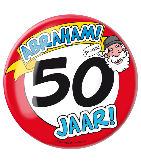 Button 50 jaar Abraham Verkeersbord 10,2cm