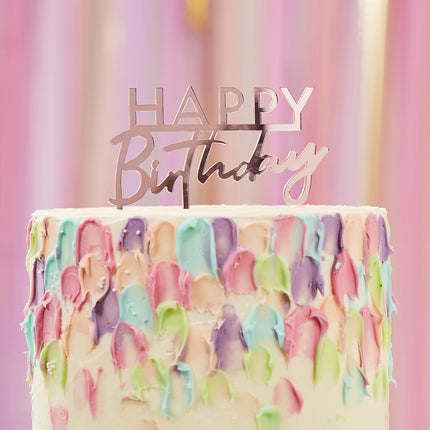 Rose Gouden Happy Birthday Taarttopper Acryl 12cm