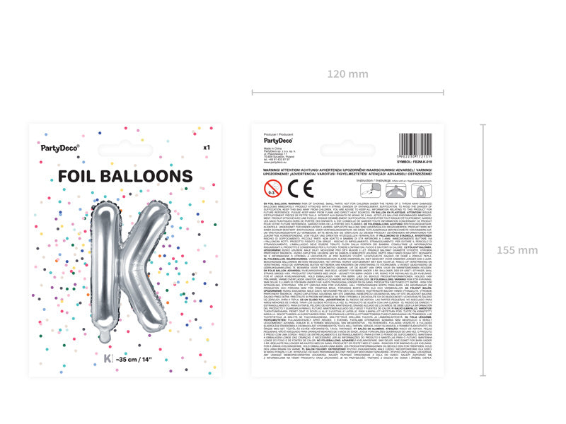 Folie Ballon Letter K Zilver Leeg 35cm