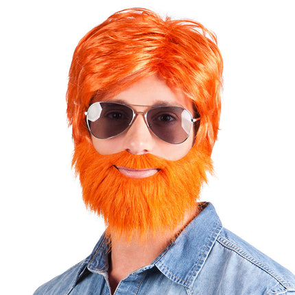 Oranje Pruik Dude Met Baard