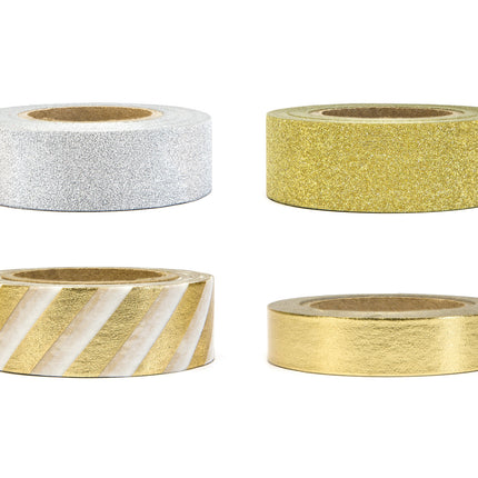 Washi Tape Goud Wit 10m 4st