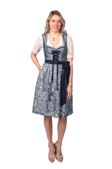 Blauw Zilveren Dirndl Jurk Oktoberfest Dames 2 Delig