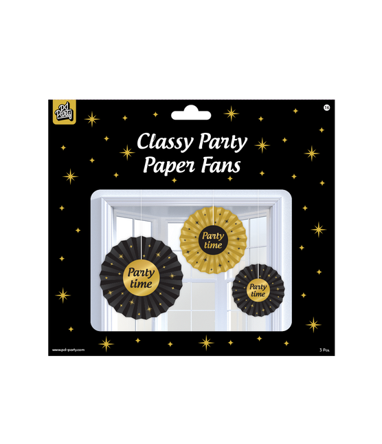 Papieren Waaiers Party Time Set 20-40cm 3-delig