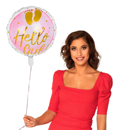 Geboorte Helium Ballon Hello Girl! Leeg 45cm