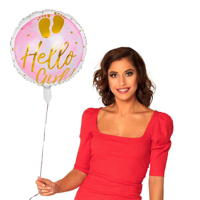 Geboorte Helium Ballon Hello Girl! Leeg 45cm