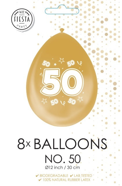 Gouden Ballonnen 50 Jaar Metallic Dubbelzijdig 30cm 8st