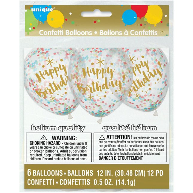 Confetti Ballonnen Happy Birthday 30cm 6st