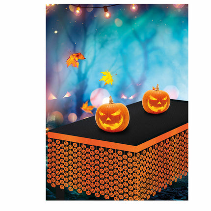 Oranje Halloween Tafelrok Doodshoofden 4m