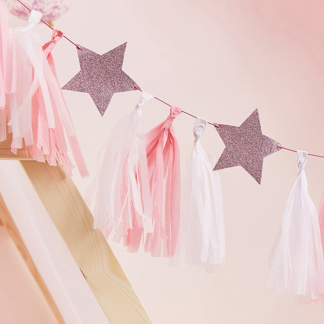 Roze Tassel Slinger Sterretjes 2m