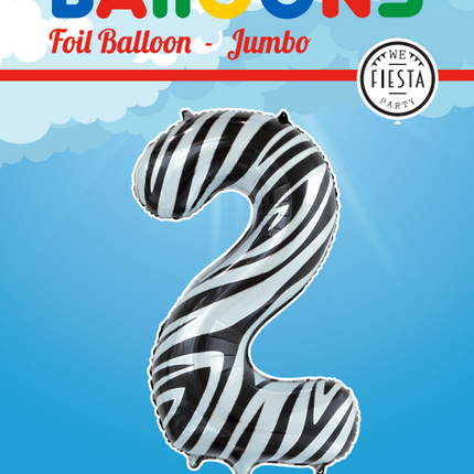 Folie Ballon Cijfer 2 Zebra XL 86cm leeg