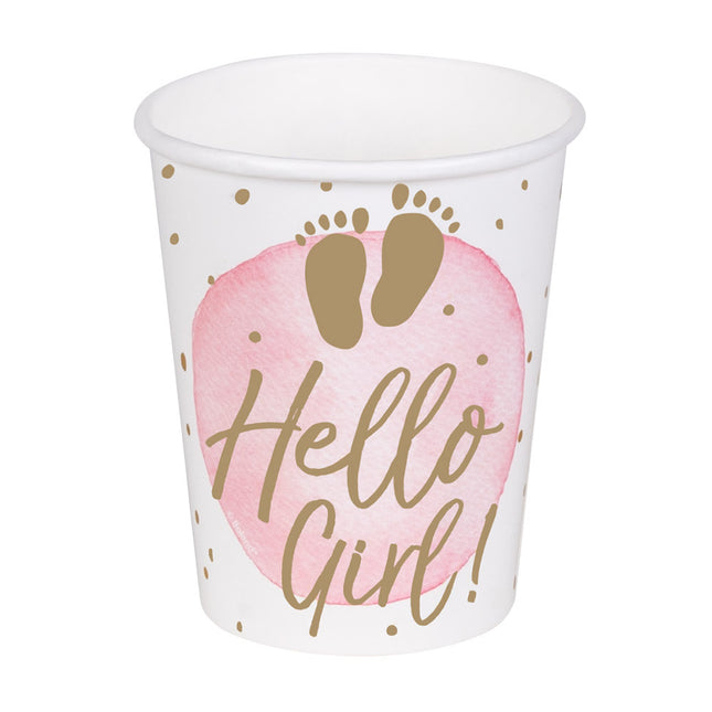 Geboorte Bekers Hello Girl Papier 210ml 10st