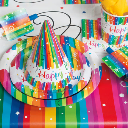 Rainbow Birthday Party Ribbons Hoeden 8st