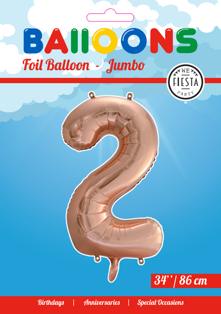 Folie Ballon Cijfer 2 Rose Goud XL 86cm leeg