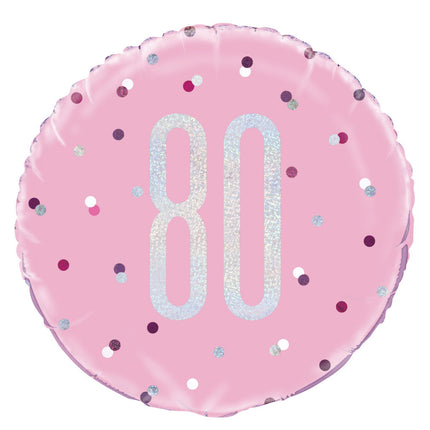 Helium Ballon 80 Jaar Roze 45cm leeg